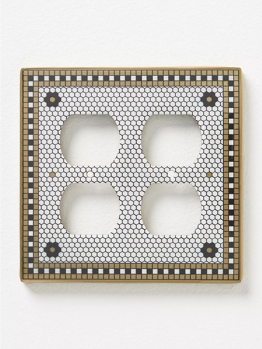 Anthropologie Bistro Tile 24k Gold Accent Double Outlet Wall Plate Cover